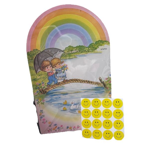 Little Rainbows Fold & Seal Card/Envelopes Vintage New Old Stock - Picture 3 of 4